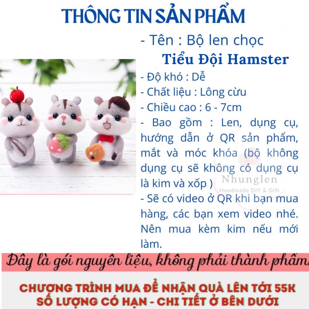 [Có hướng dẫn] Bộ len chọc Tiểu Đoàn Chuột Hamster dành cho người bắt đầu có hướng dẫn - Needle Felting Hamster