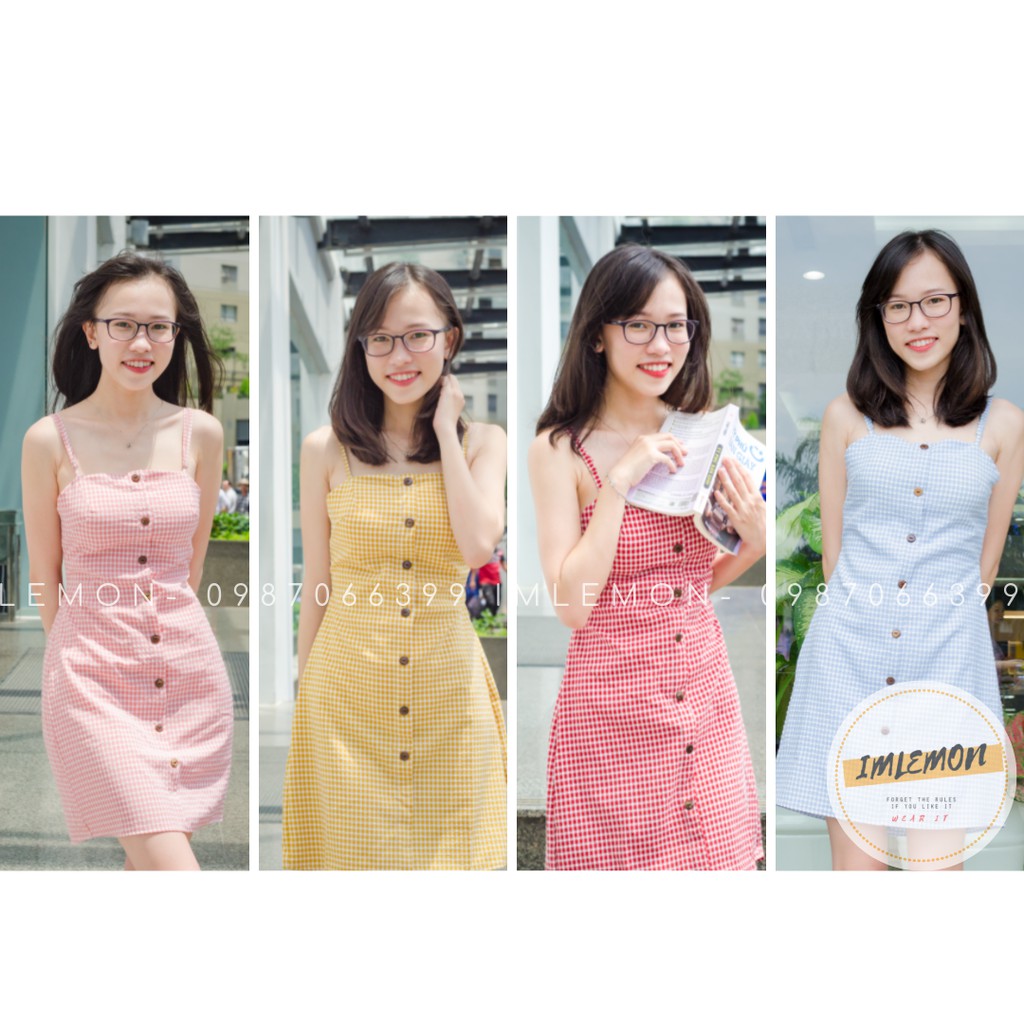 Váy Đầm Nữ Thiết Kế- Đầm Dây Buộc Nơ Lưng Ulzzang JUNY Họa Tiết Caro | BigBuy360 - bigbuy360.vn