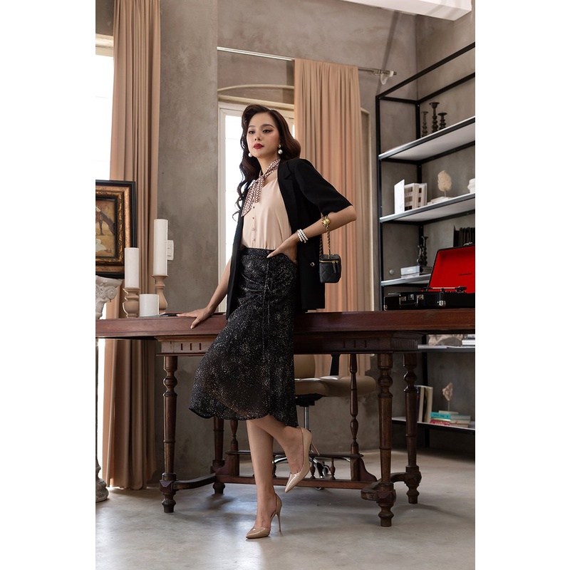 Chân váy midi rút dây in họa tiết , thiết kế thanh lịch, tinh tế Freelancer - FWSK22SS07C