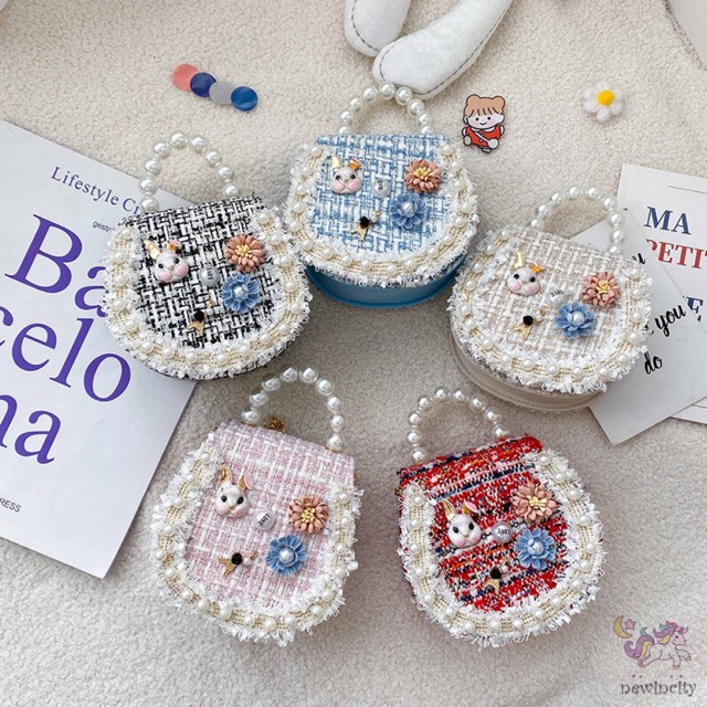 Túi Đeo Chéo Đính Ngọc Trai Phong Cách Hàn Quốc Dễ Thương Cho Bé Gái