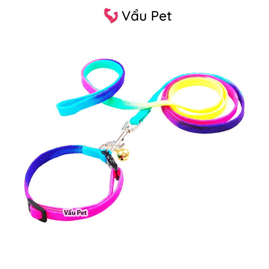 Xích chó mèo 7 màu kèm vòng cổ có chuông - Dây xích cho mèo đi dạo Vẩu Pet Shop