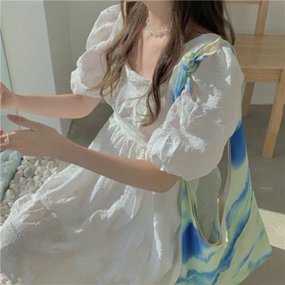 [ORDER] Váy trắng cổ vuông tay bồng( dáng ngắn thêm 3 màu mới siêu hot)