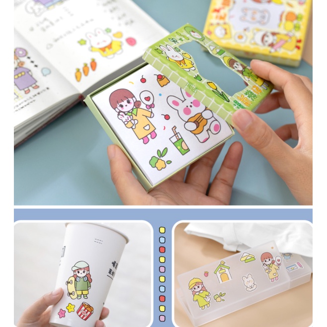 [Hàng mới về] Hộp Sticker nhỏ xinh Bé gái và Thỏ Trắng