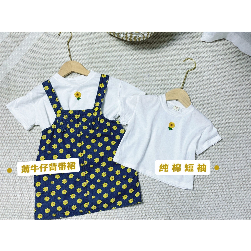 Đầm Yếm Denim In Hoa Dễ Thương Phong Cách Hàn Quốc Thời Trang Cho Bé Gái