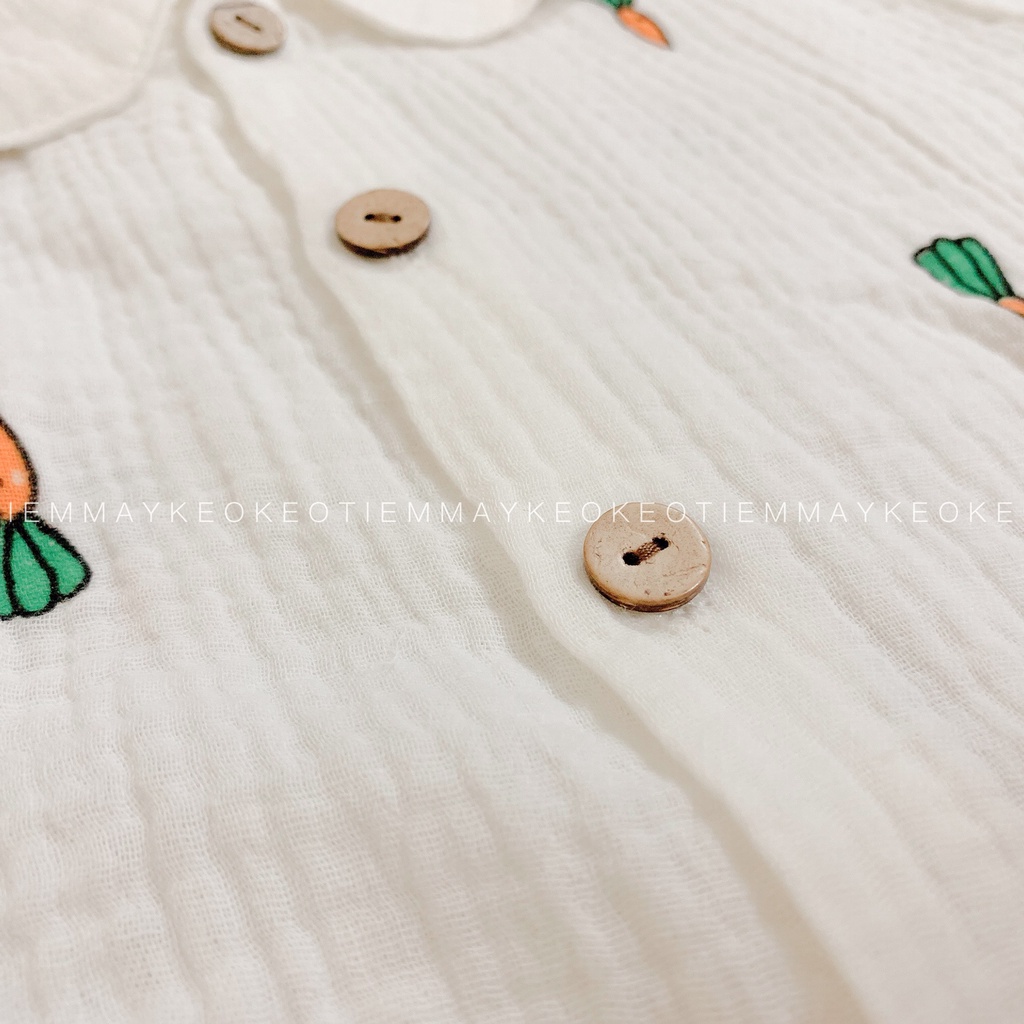 Bộ dài tay hoạ tiết cà rốt Tiemmaykeokeo vải xô mulin mềm mại cao cấp cho bé gái nhiều mẫu vải đẹp hàng may đo kĩ loại 1