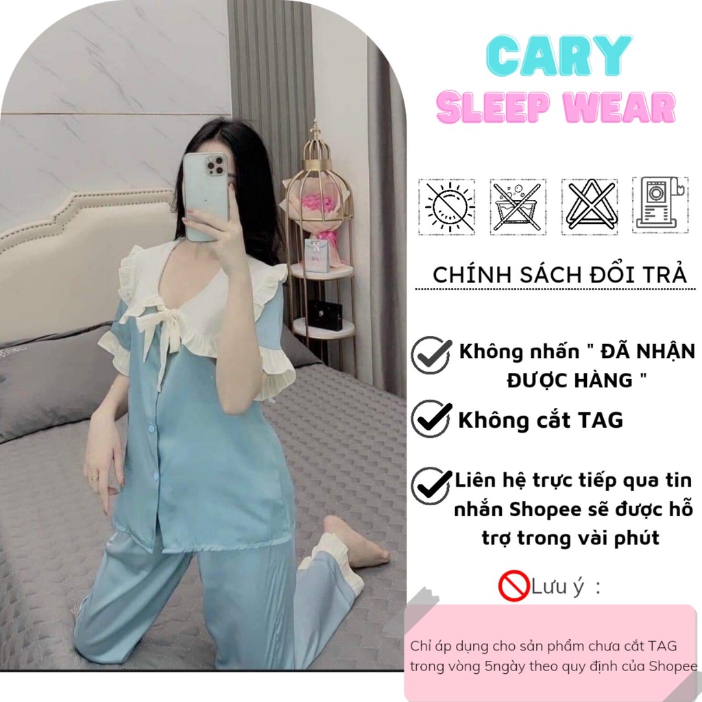 Đồ ngủ CARY, đồ bộ pijama tiểu thư cộc tay nữ mặc nhà dễ thương chất mát cho mùa hè