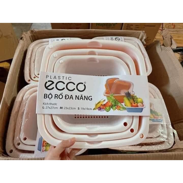 Thau rổ Ecoco Bộ rổ nhựa vuông 6 món Việt Nhật dày đẹp