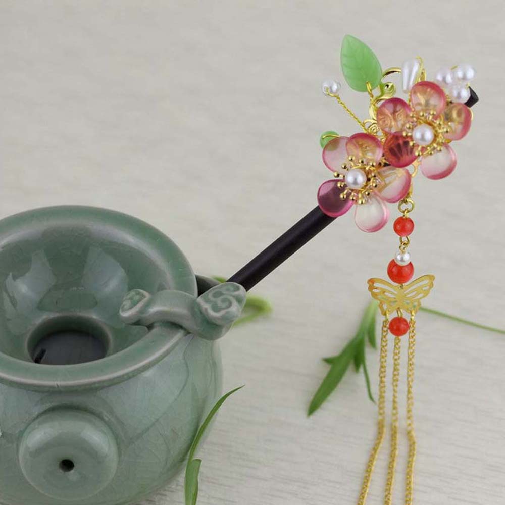 Trâm Cài Tóc Hình Hoa Mận Phối Tua Rua Phong Cách Cổ Điển Cho Nữ