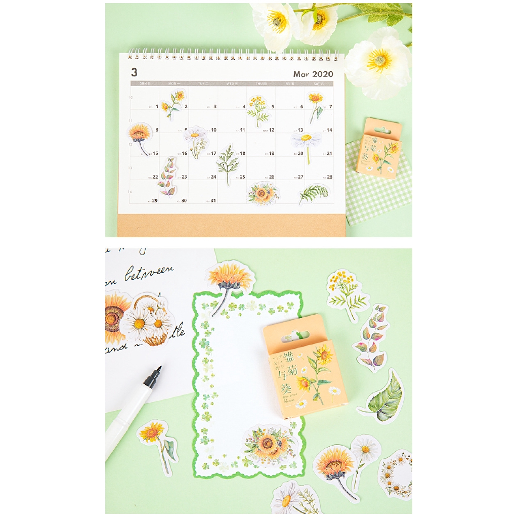 Hộp 46 Miếng Dán Trang Trí Hoa Cúc Và Hướng Dương