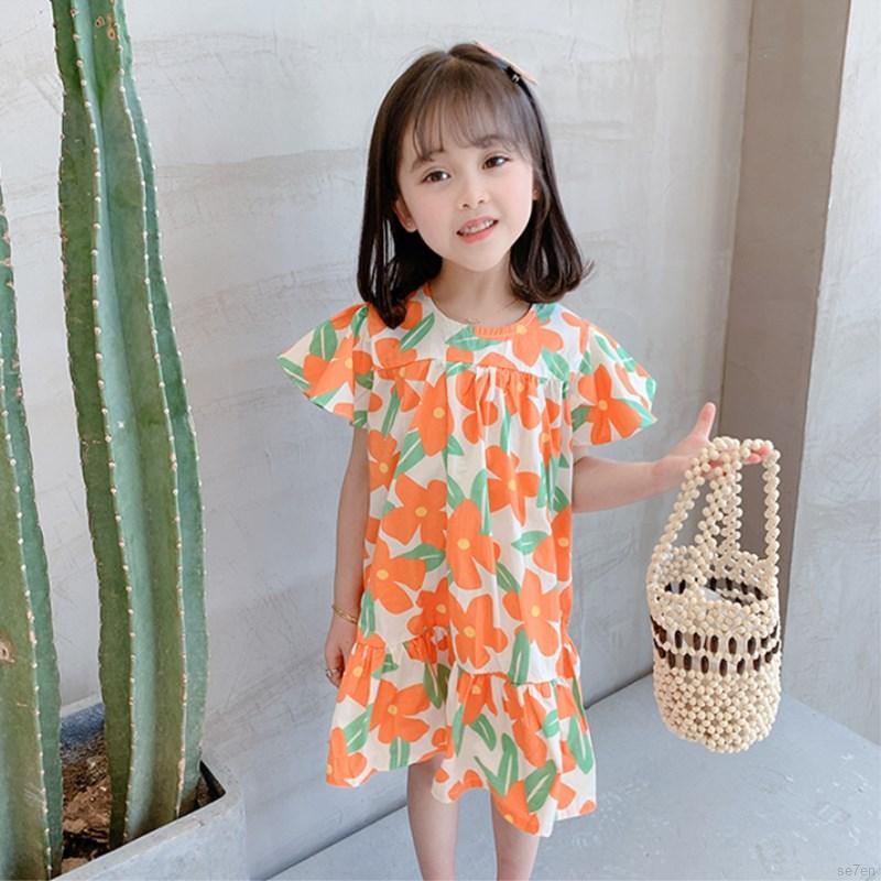 Đầm Tay Ngắn Hoạ Tiết In Phong Cách Công Chúa Cho Bé 1-4 Tuổi Se7