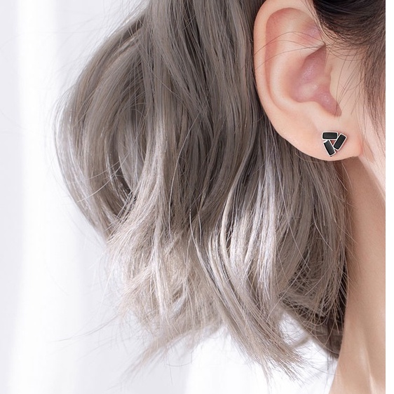 Bông tai bạc ý 925 tam giác đen hoa tai nữ thời