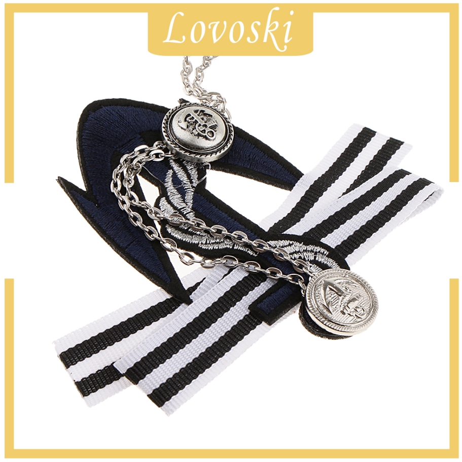 [Lovoski] Trâm Cài Áo Vải Sọc Hình Mỏ Neo Đính Đá Phối Dây Xích Tua Rua