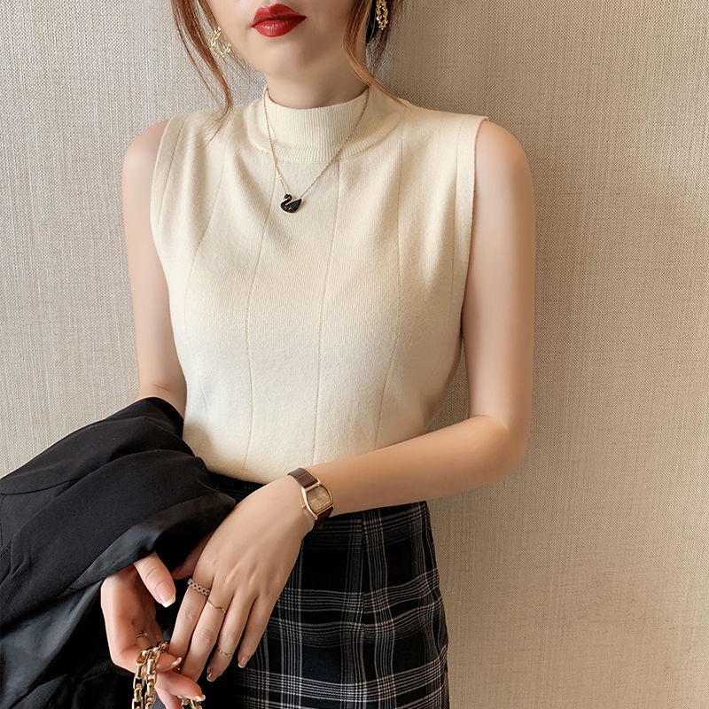 Áo sweater cổ cao không tay sành điệu cho nữ