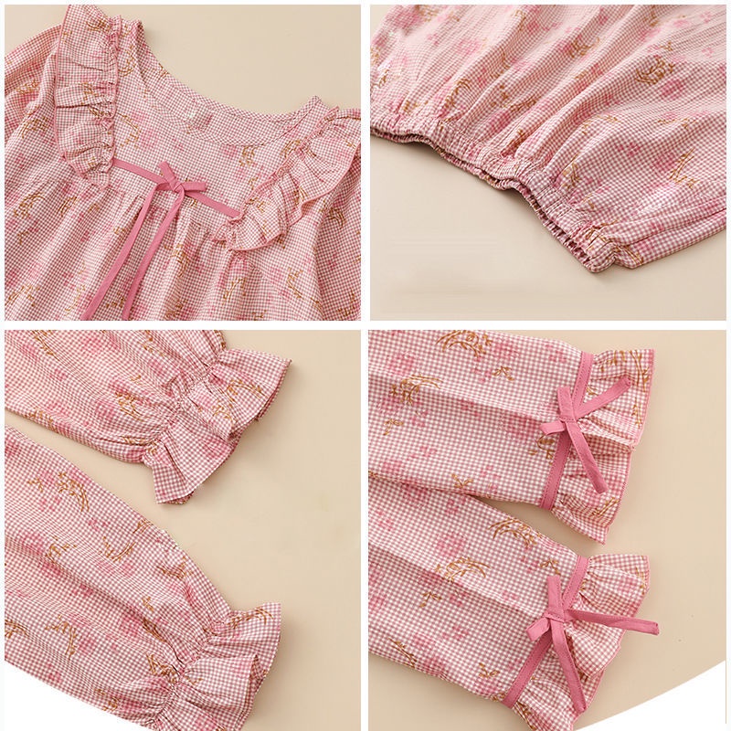 [Spot] Bộ đồ mặc ở nhà tay dài in hoa công chúa có thể cử động thời trang cho nữ