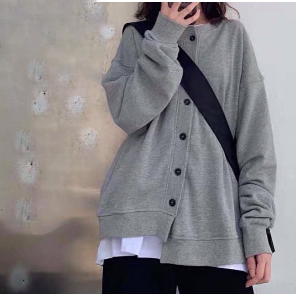 Áo Khoác Cadigan Nỉ Xám Logo Áo Khoác Nỉ Ngoại Mềm Mịn Form Rộng Unisex