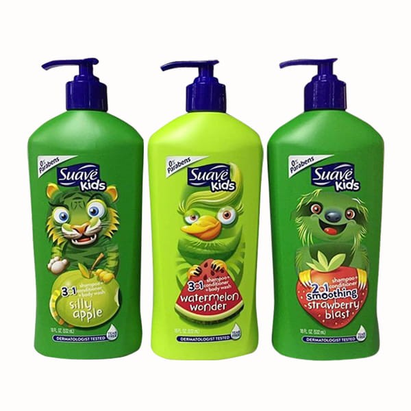 [USA] Sữa tắm, gội &amp; Xả 3in1 cho Bé Suave Kids Watermelon Wonder (Dưa hấu) chai vòi 532ml không cay mắt - Mỹ