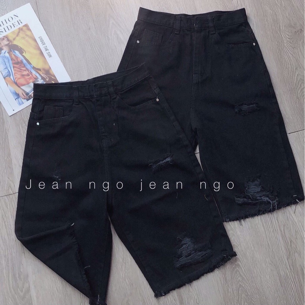 [HÌNH THẬT] QUẦN SHORT LỬNG JEAN – BÒ NGÓ ĐÙI KIỂU NỮ LƯNG CAO ĐEN TRƠN RÁCH BỤI 6