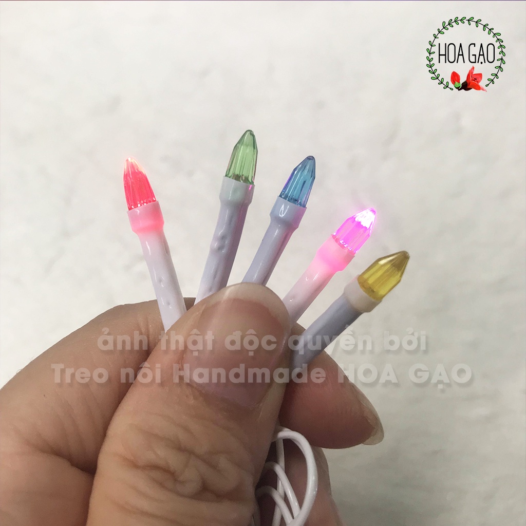 Dây đèn led trang trí sinh nhật noel Tết CHỚP đủ màu 8m 5m  décor HOA GẠO RV2 4 chế độ chớp đầu kim cương nhọn