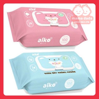 Khăn ướt Aiko màu hồng không mùi, Aiko màu xanh kháng khuẩn cho bé 100 tờ, khăn ướt đa năng