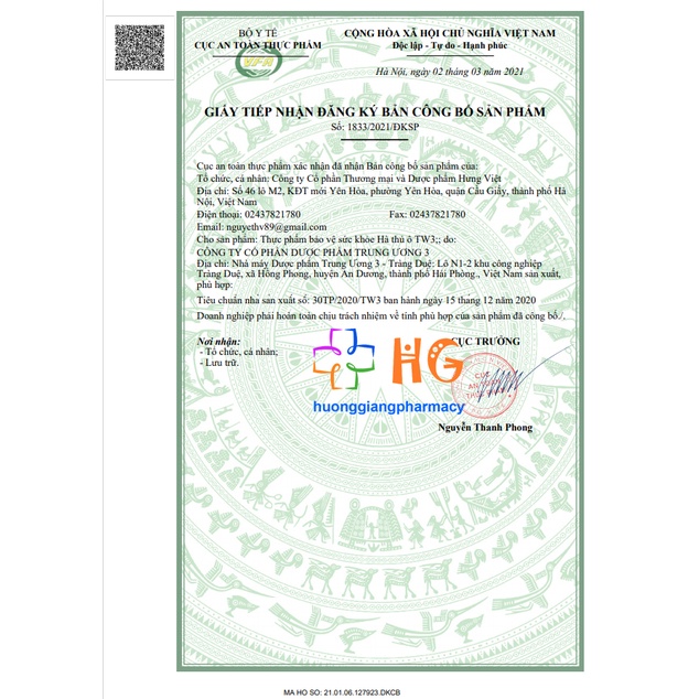 Hà Thủ Ô TW3. Viên uống hỗ trợ làm đen tóc, giảm rụng tóc, giảm nguy cơ tóc bạc sớm, nuôi dưỡng tóc (Lọ 30 Viên)