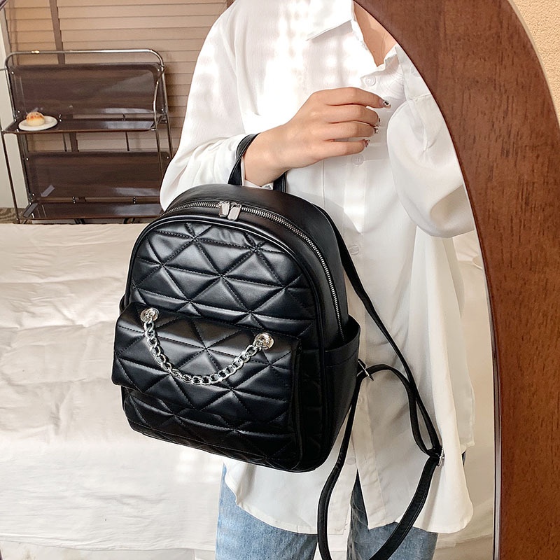 Ba lô đi học JASMIN NOIR dạng xô chần bông họa tiết kẻ sọc thời trang dành cho nữ