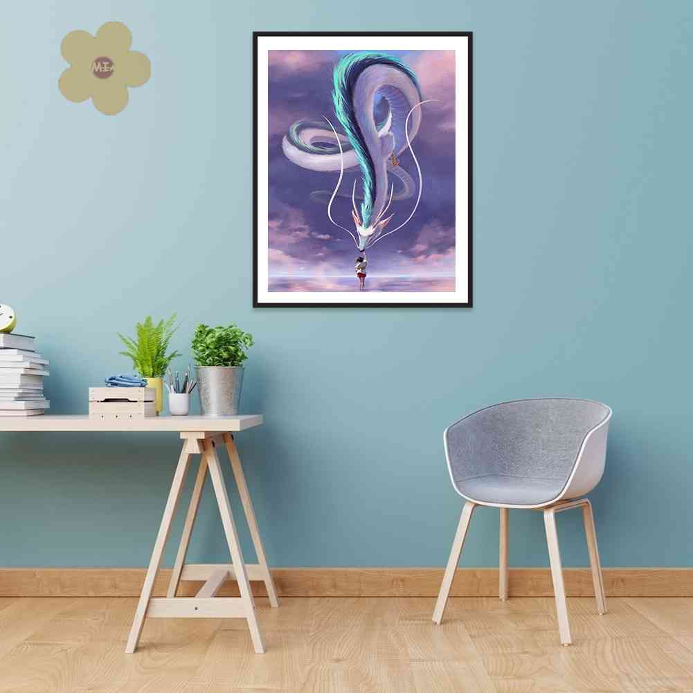 Bộ Tranh Đính Đá 5D DIY Hình Rồng Hoạt Hình Dùng Trang Trí Nhà