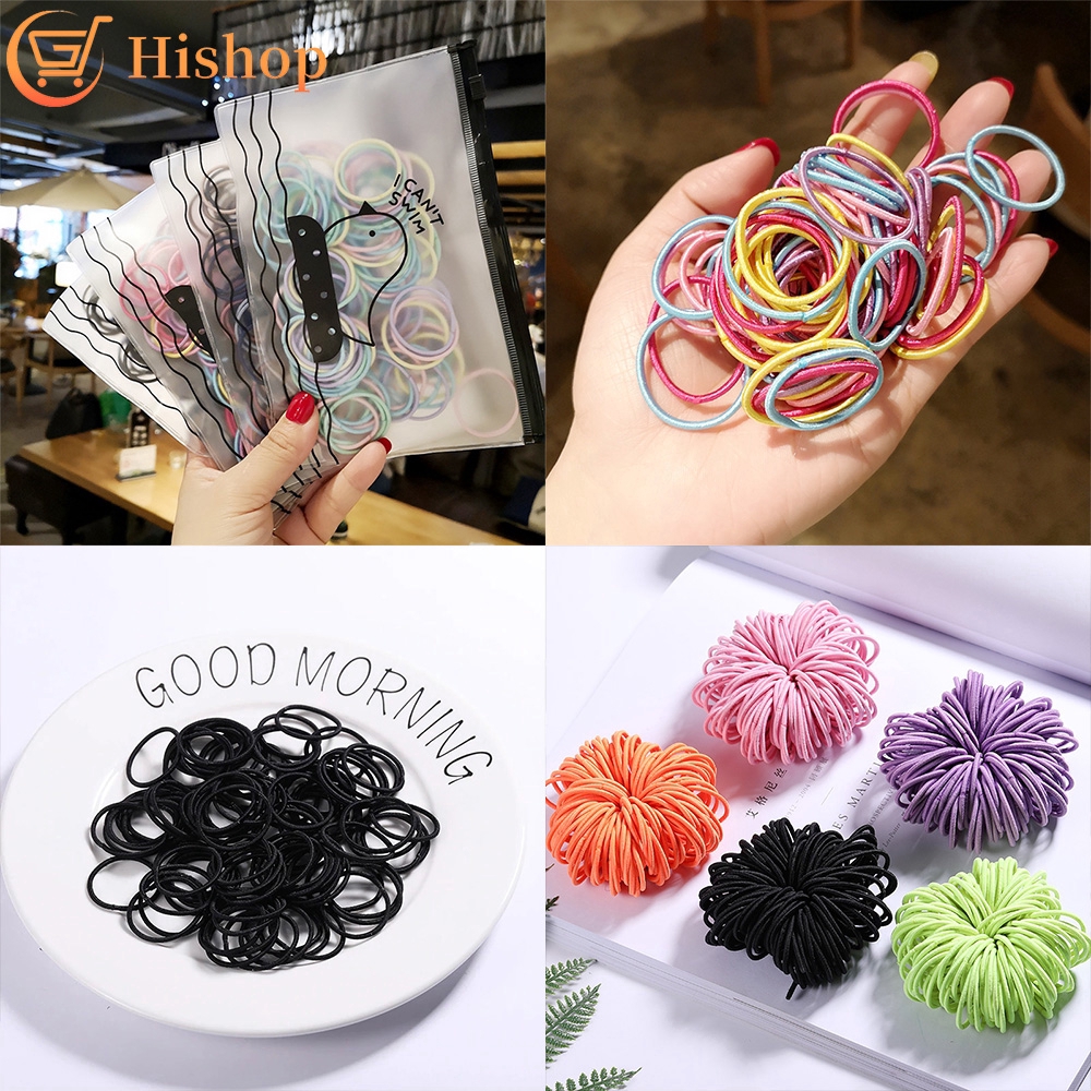 Bộ 100 dây thun buộc tóc co giãn có nhiều màu phong cách Hàn Quốc cho bé gái