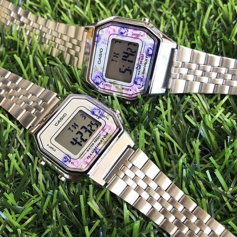 Đồng Hồ Nữ Casio LA680WA-4CDF Chính Hãng - Dây Đeo Kim Loại - Viền Mặt Màu Xanh Hình Hoa Hồng