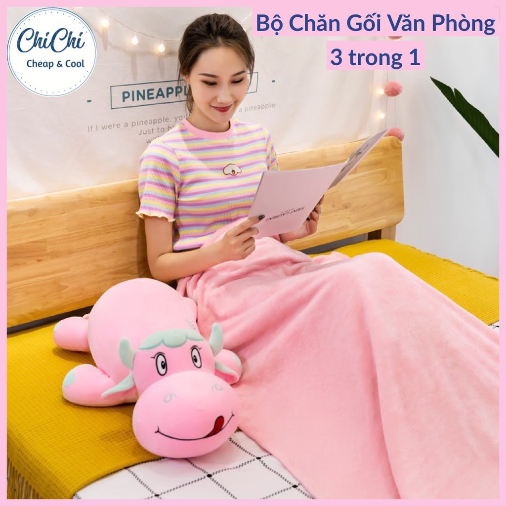 Chăn Gối Văn Phòng 3 Trong 1 Hình Thú Hà Mã Dễ Thương GM017 Chichi,Gấu Ngủ Kèm Mền siêu cute phù hợp mọi lứa tuổi.