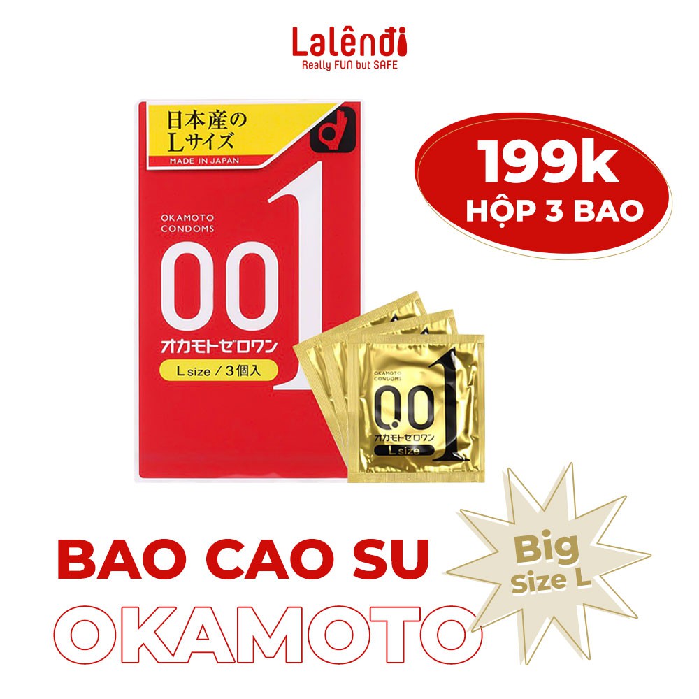 Bao cao su Okamoto 001 size L lớn 56mm, siêu mỏng, non- latex (3 bao/hộp) Lalendi Store