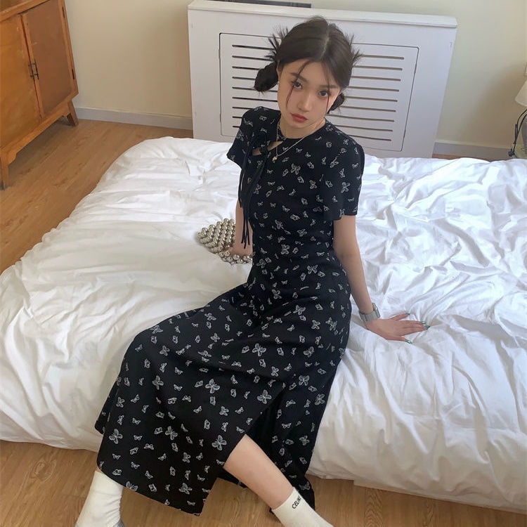 Đầm Sườn Xám Dáng Dài Hở Lưng Phong Cách Trung Hoa Thời Trang Mùa Hè 2022 Mới