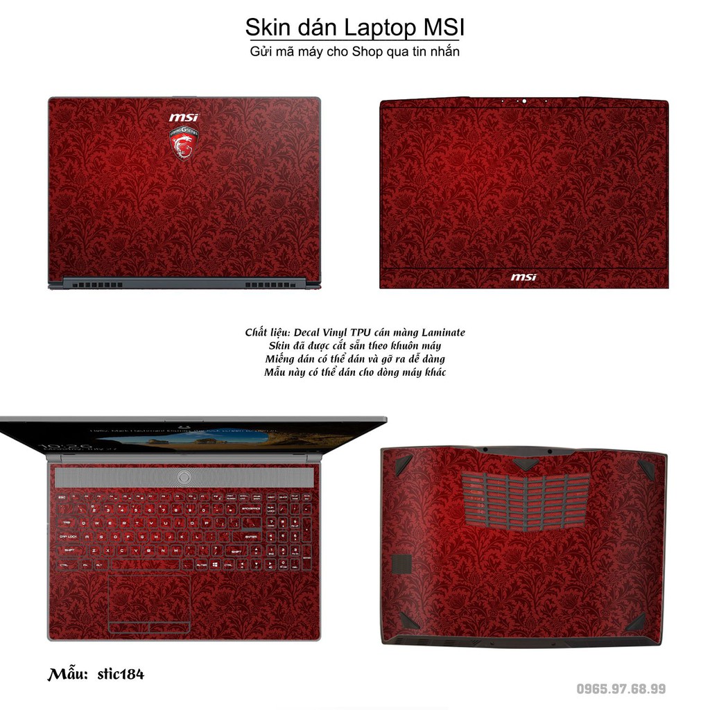 Skin dán Laptop MSI in hình Hoa văn sticker _nhiều mẫu 30 (inbox mã máy cho Shop)