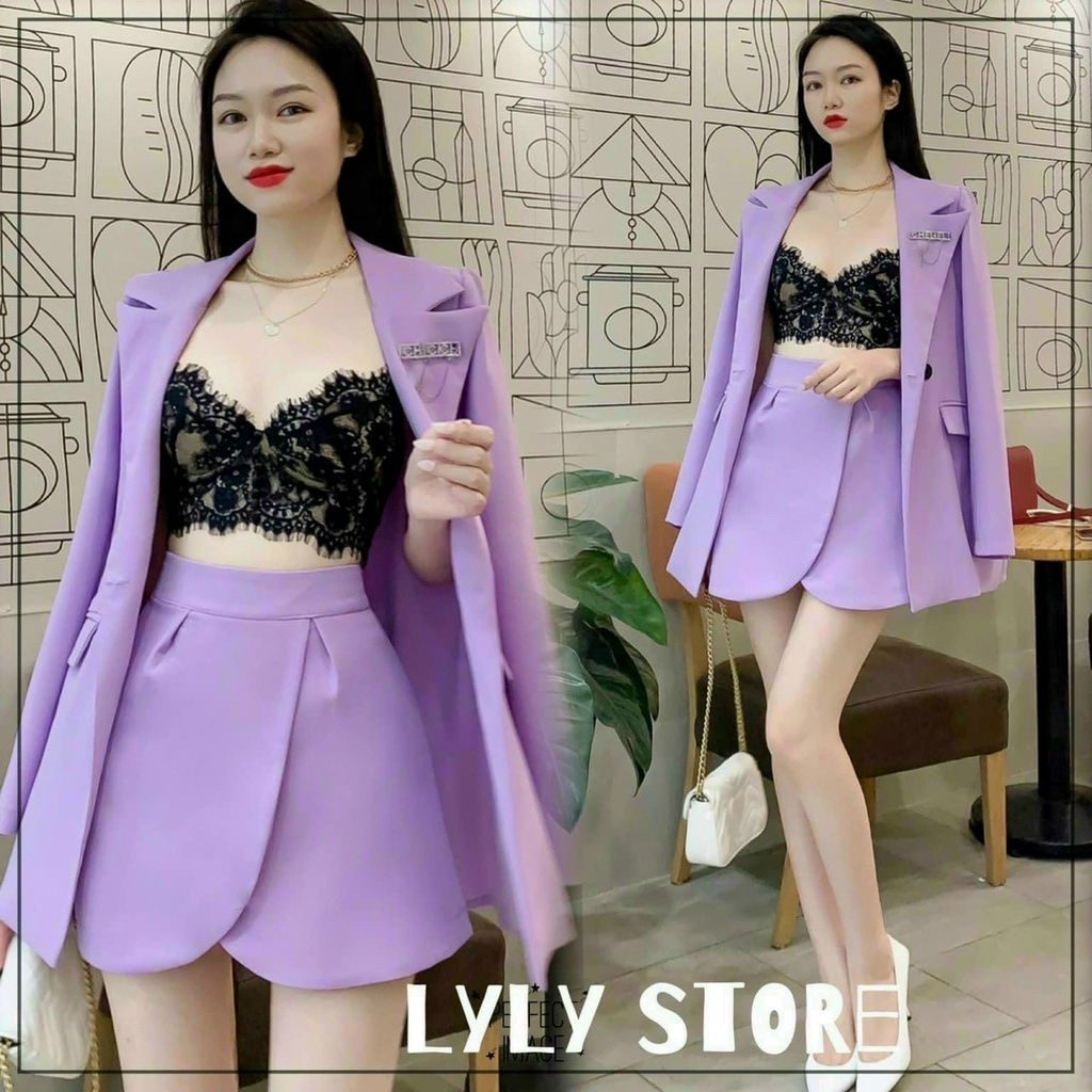 [Set váy free ship] Set 2 món đi chơi tiệc sang trọng với chấn váy lưng cao kèm khoác vest sang trọng