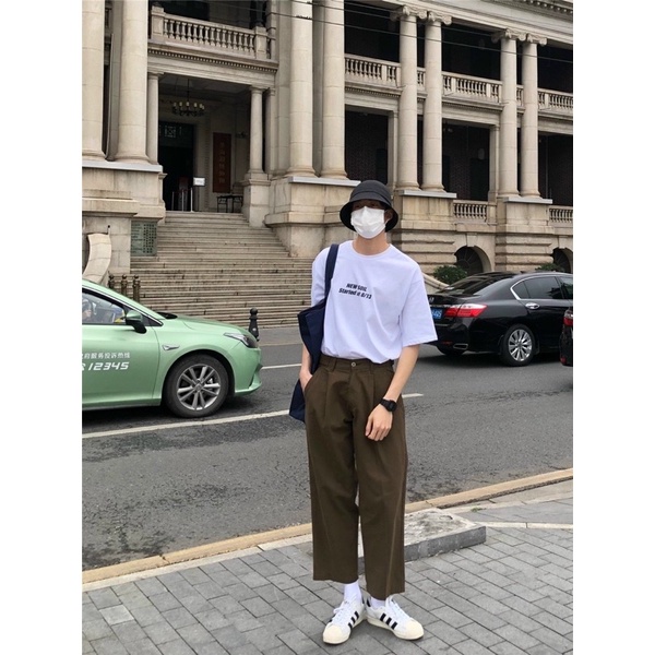 SET BỘ QUẦN KAKI ỐNG RỘNG, ÁO THUN COTTON UNISEX NAM NỮ