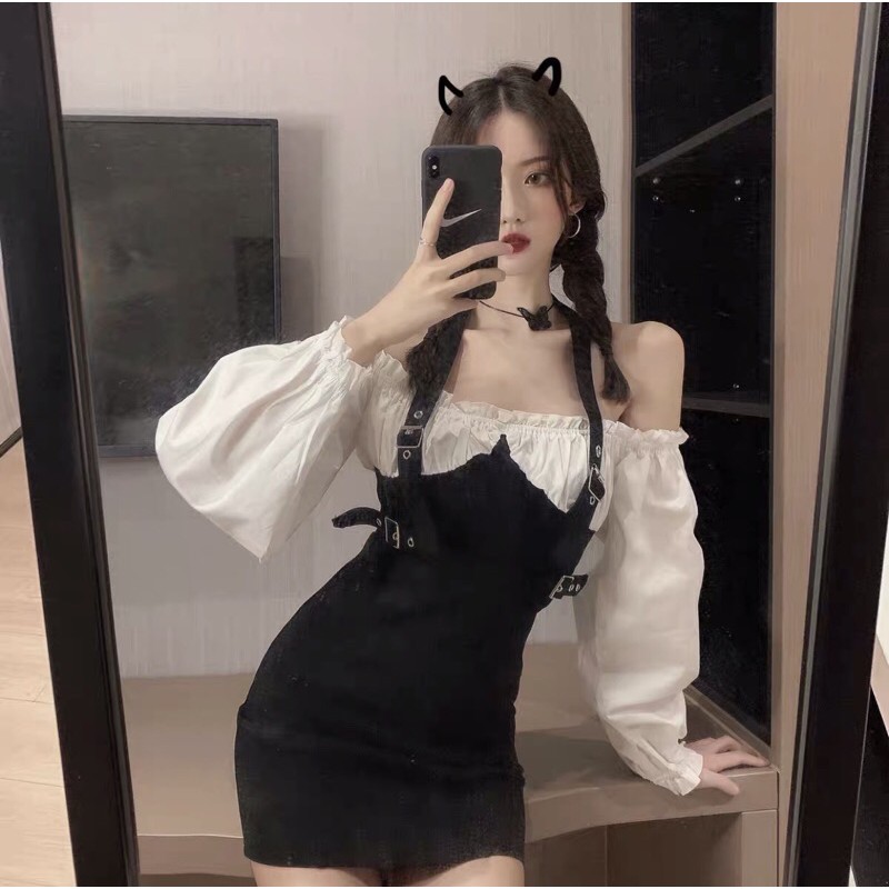 Đầm giả 2 lớp dài tay phong cách retro | BigBuy360 - bigbuy360.vn