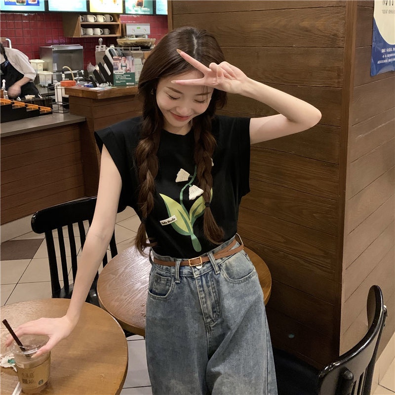 Áo Thun Sát Nách Dáng Rộng Thiết Kế Mới Thời Trang Mùa Hè Theo Phong Cách Hàn Quốc