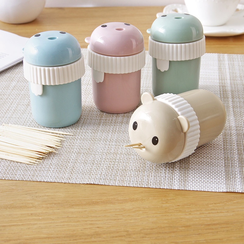 Hộp Đựng Tăm Xỉa Răng Chống Bụi Bằng Nhựa Hình Gấu Hoạt Hình Dễ Thương