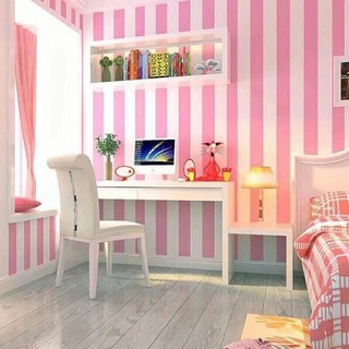 [mua3giam5k] 10m giấy dán tường kẻ sọc trắng hồng siêu xinh có keo sẵn bóc dán đơn giản