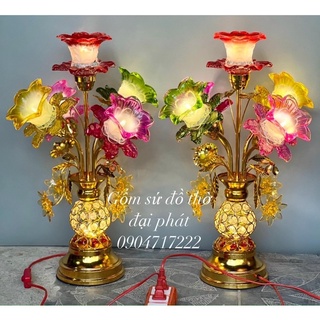 Cặp đèn thờ hoa là sen lưu ly, Đèn thờ hoa sao thủy tình bình đá. Đèn thờ Phật , đèn led