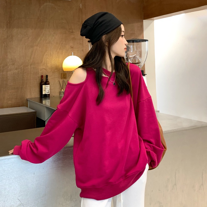 SUXI Áo nữ tay dài hở vai thời trang Hàn Quốc mới