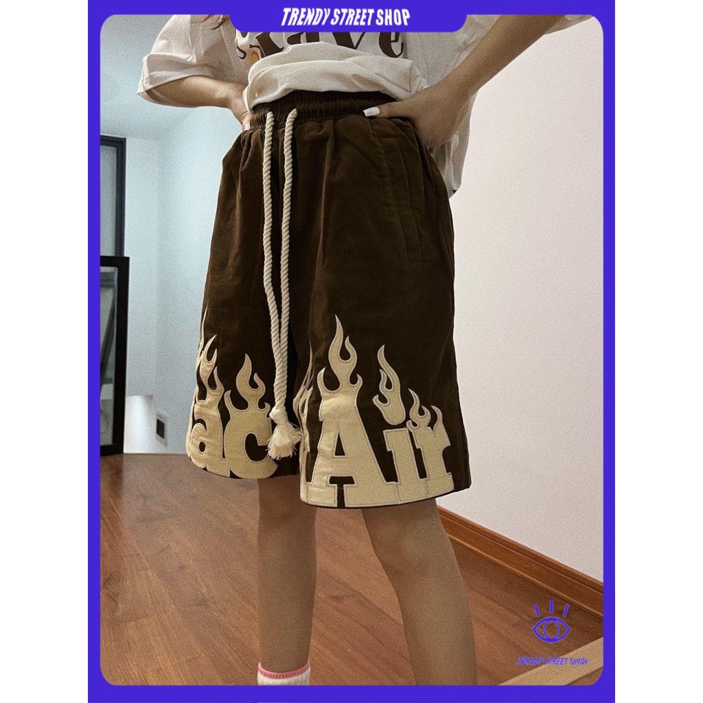 Quần Short Vải Cotton Phối Dây Rút Phong Cách Hip Hop Đường Phố Cá Tính