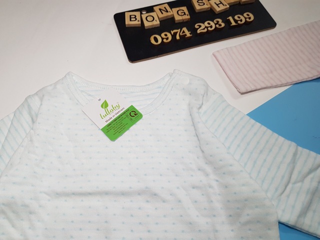 Bộ quần áo dài dài tay thu đông chui cổ cúc cài vai vải cotton 2 lớp lullaby cho bé