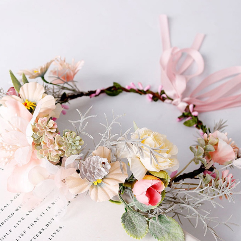 Flgo Vòng Hoa Hồng Boho Có Ruy Băng Đội Đầu Cho Tiệc Cưới Lễ Hội