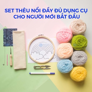 Set Combo Tập THÊU NỔI Dùng Len Đan Móc Đầy Đủ Dụng Cụ Cơ Bản Cho Người Mới Bắt Đầu, Punch Needle Set for Beginners