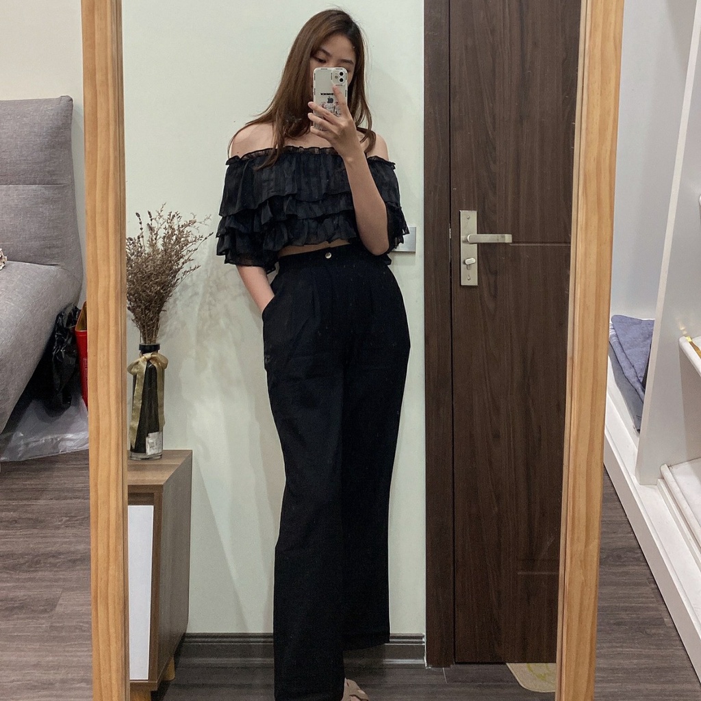 Áo trễ vai xếp tầng Croptop bánh bèo AnyShang phong cách ANSA13