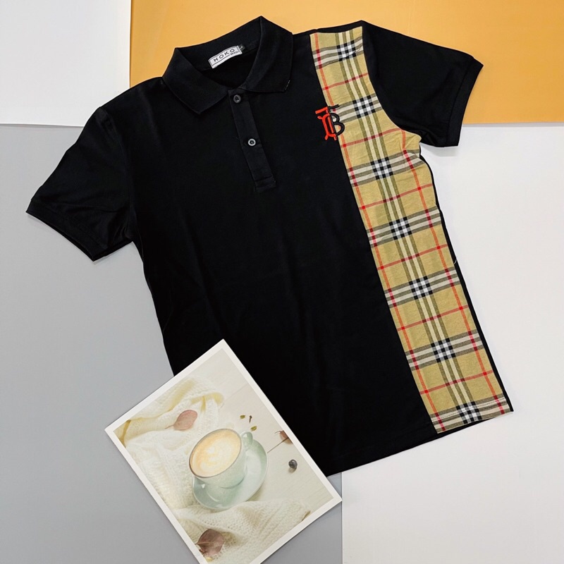 Áo Thun Nam Ngắn Tay Cổ Trụ Phối BBR Caro vải cotton thoáng mát