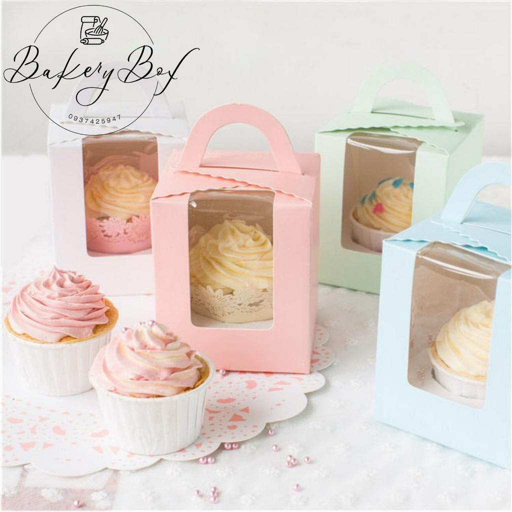Set 20 | Hộp Đựng Bánh Cupcake 1 Ô Có Quai Xách, Hộp Quà Tặng, Bánh Cưới, Nến Thơm