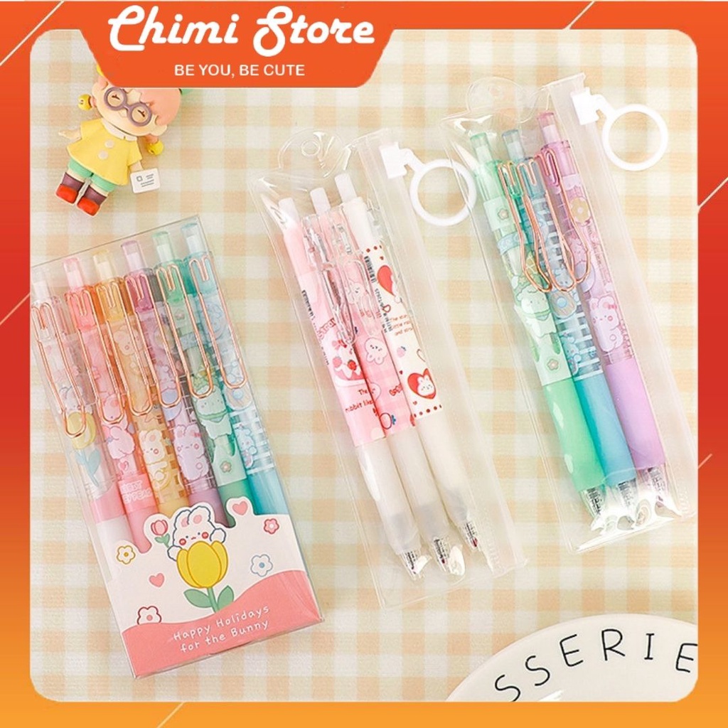 Bút bi bấm cute họa tiết hoạt hình sinh động hai loại set 3 và set 6 bút bi