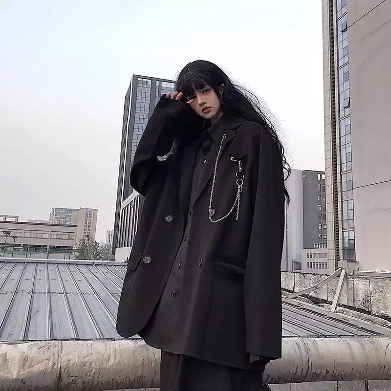 Áo blazer đen Áo vest nam nữ T-A-N phong cách hàn AV02 kèm phụ kiện chuỗi+ ghim băng unisex ulzzang siêu chất màu đen