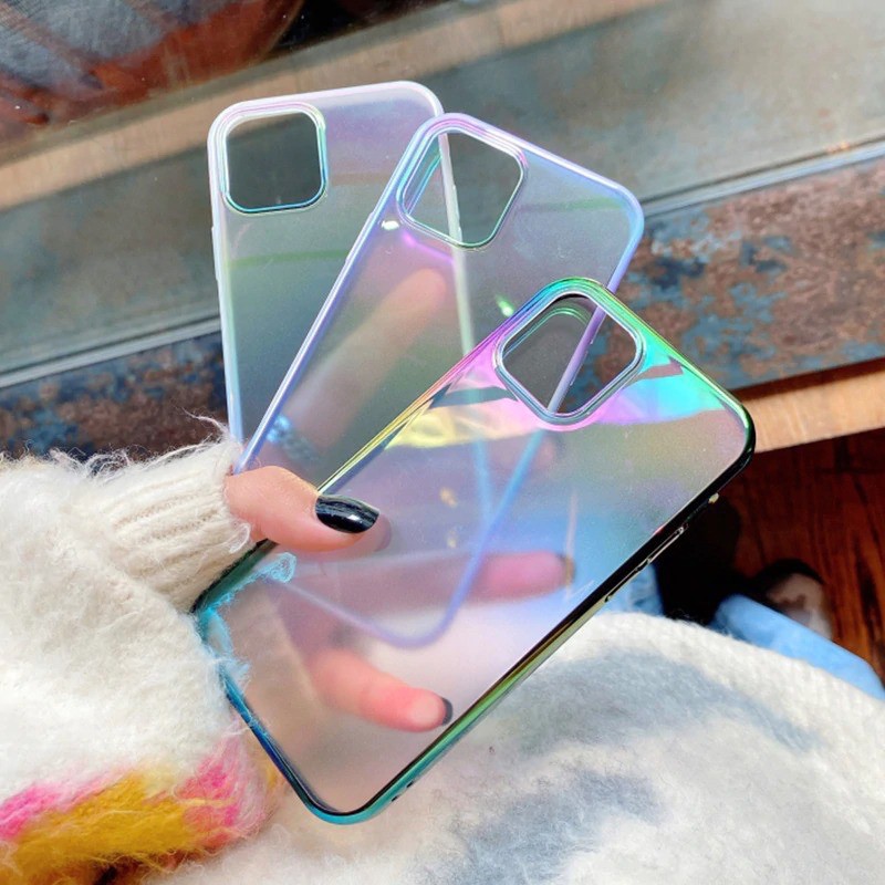 _Ốp lưng trong ánh cầu vồng viền vuông màu chống sốc cực đẹp hot  trend 2021